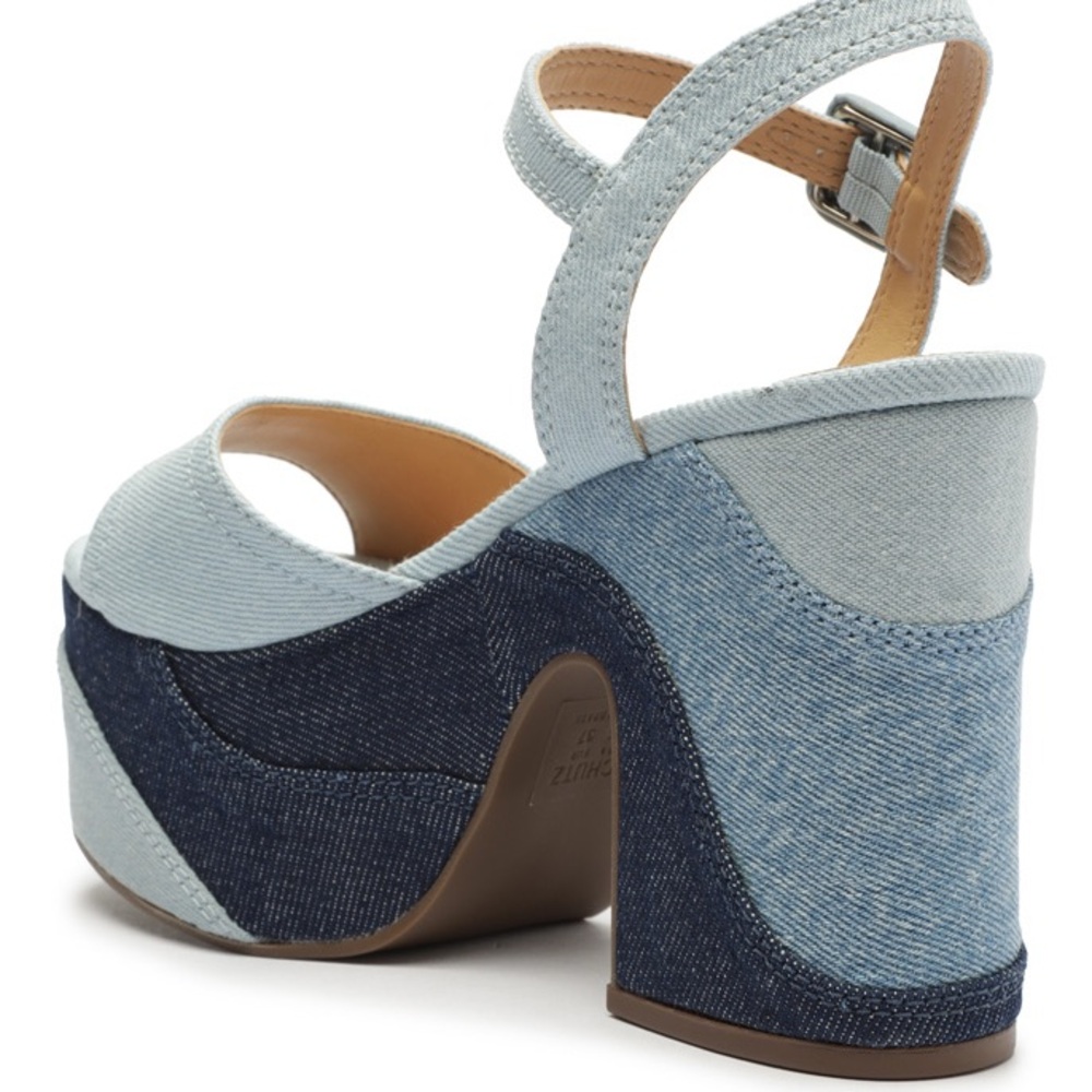 NIB: SCHUTZ Isabelle Denim Platform Sandals - Picture 7 of 11